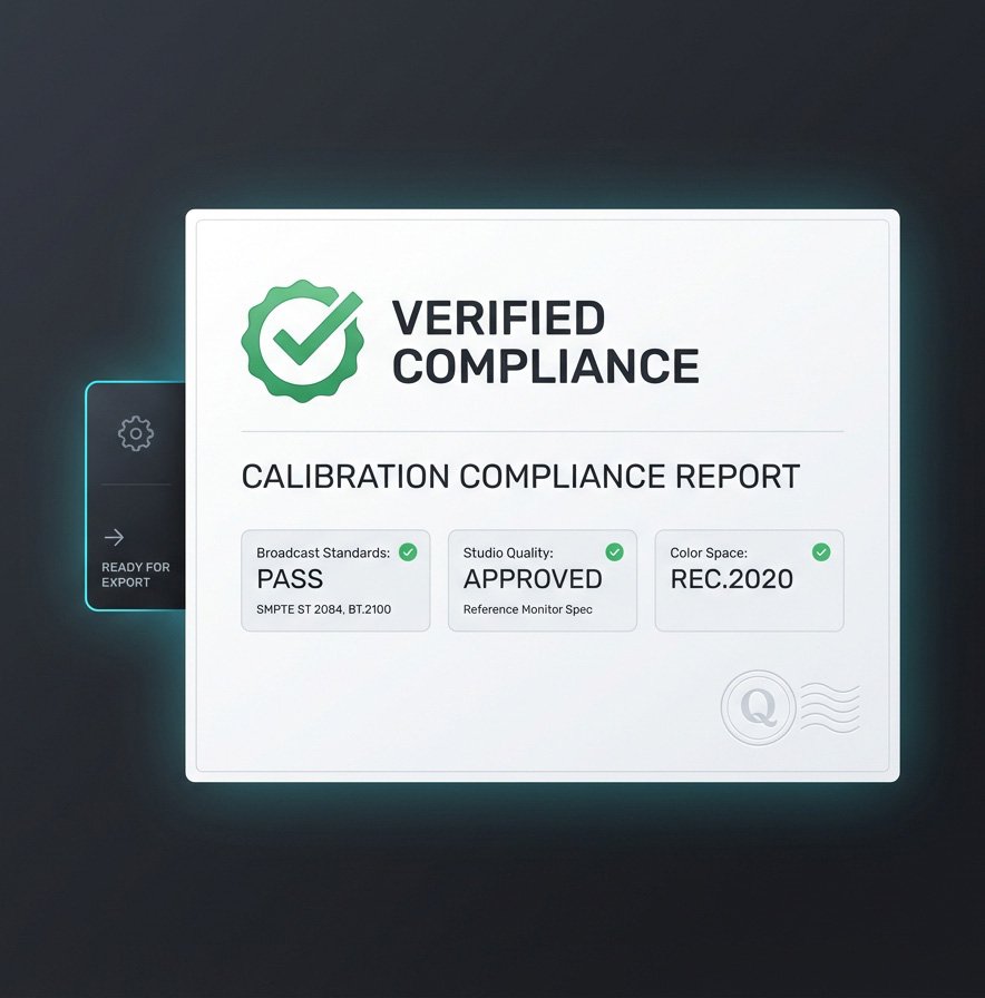 Compliance report illustration showing approval-ready documentation for display verification