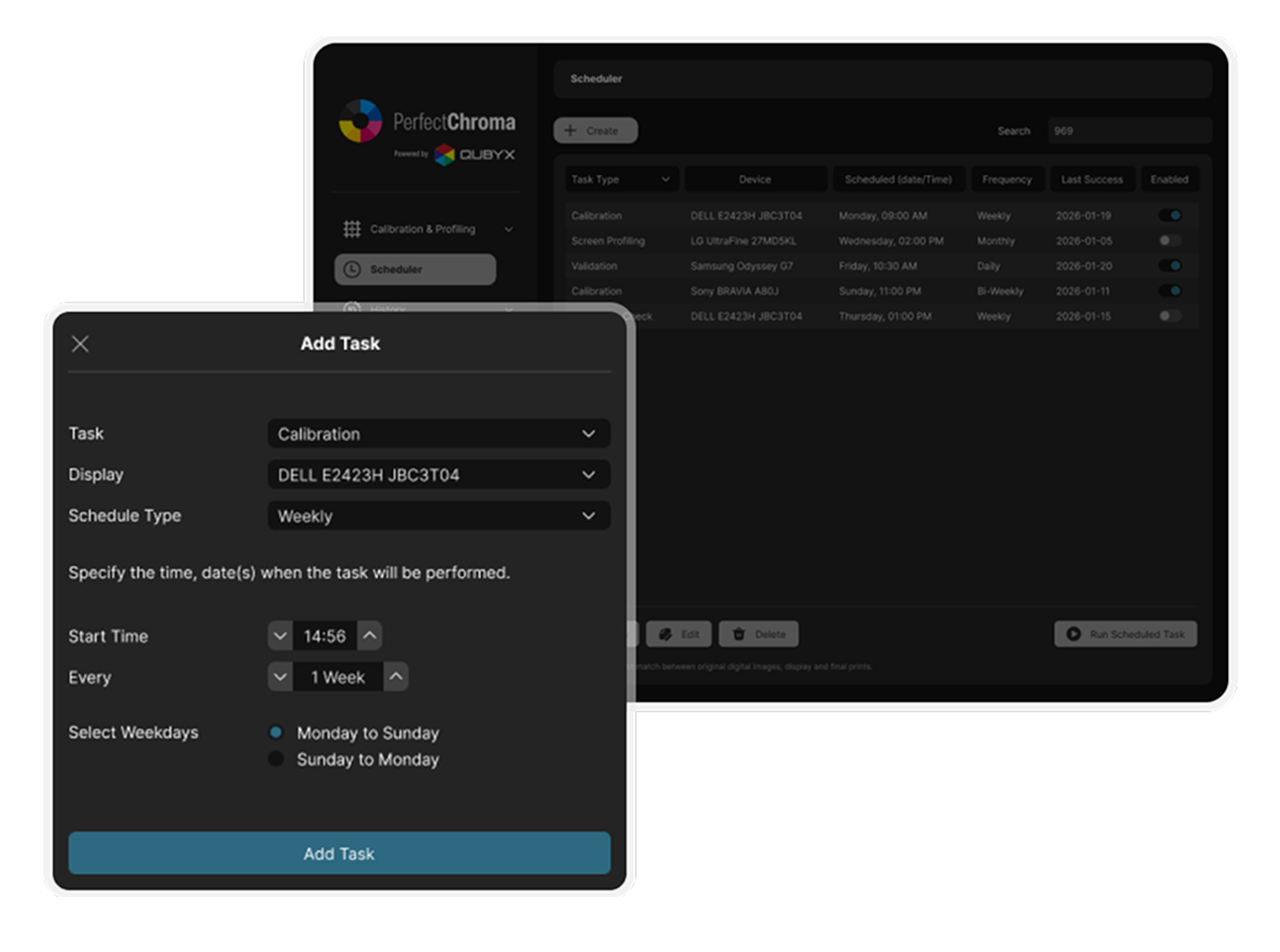 Automated scheduling feature of display calibration software