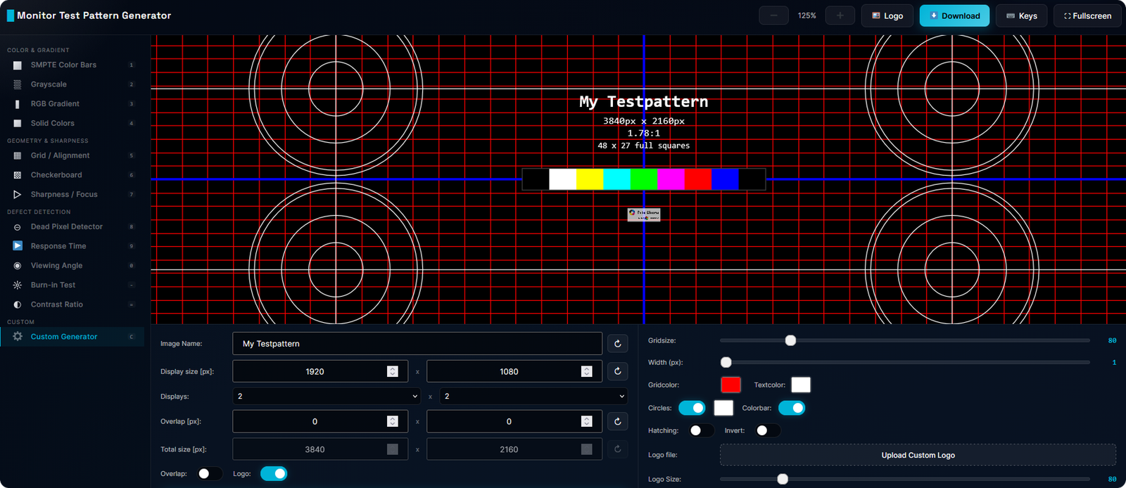 PerfectChroma Monitor Test Pattern Generator interface